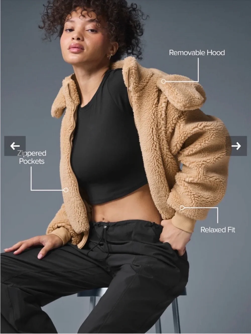 Alo Yoga Foxy Sherpa Jacket in Camel small
